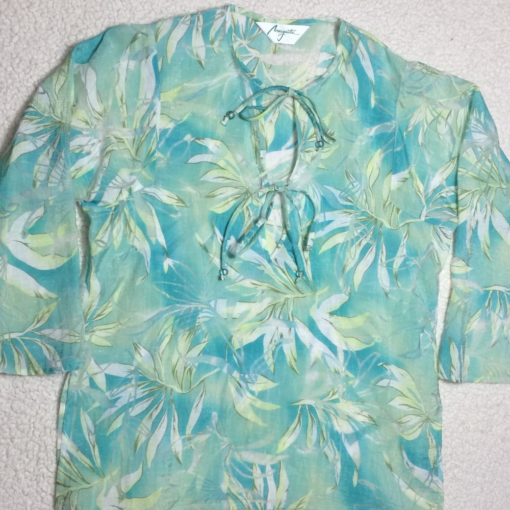 Vintage Sheer Pastel Multicoloured Top by Margareta, Size XL, fits loosely